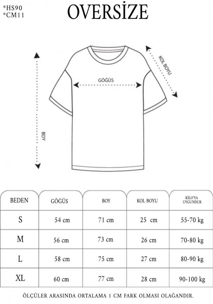 Kadın Baskılı T-Shirt Kısa Kol Bisiklet Yaka Oversize Rahat Kalıp Tişört - Siyah