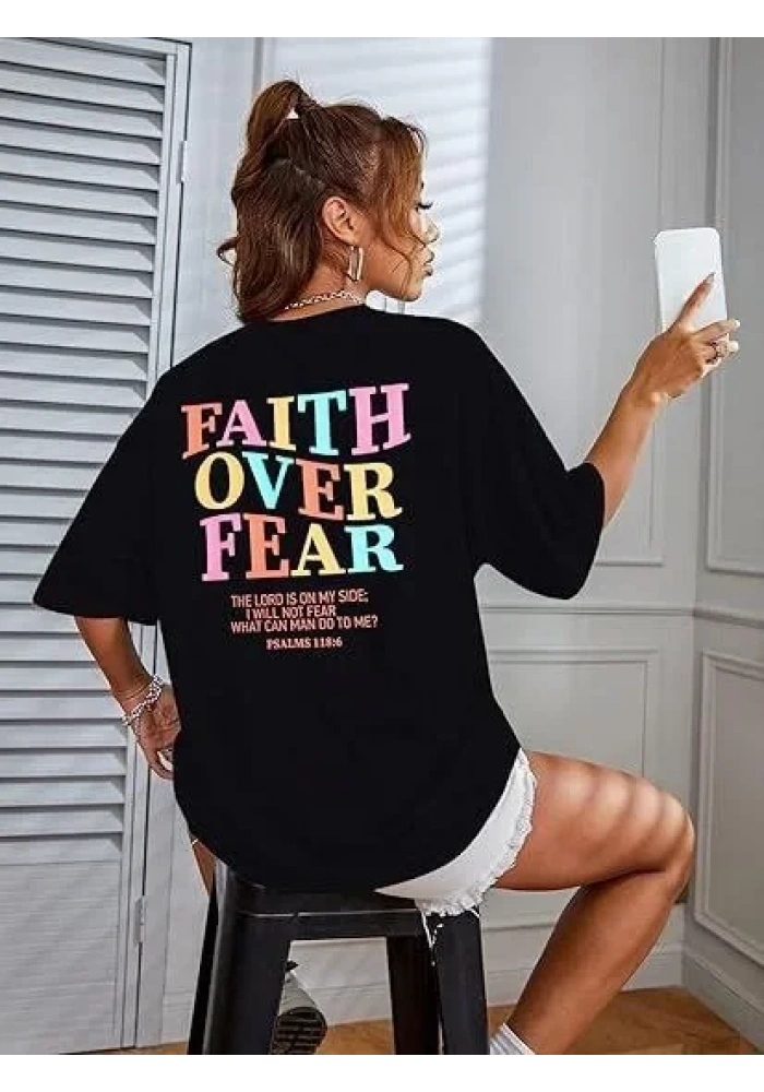 Kadın Bisiklet Yaka Baskılı T-shirt - Siyah