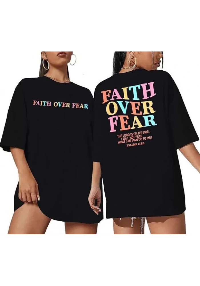 Kadın Bisiklet Yaka Baskılı T-shirt - Siyah