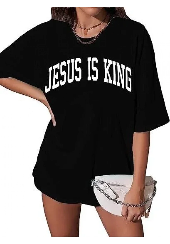 Kadın Bisiklet Yaka Kısa Kol Baskılı T-shirt - Siyah