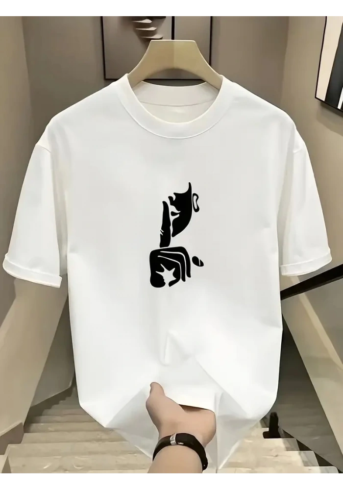 Kadın T-Shirt Bisiklet Yaka Kısa kol Baskılı tişört - Beyaz