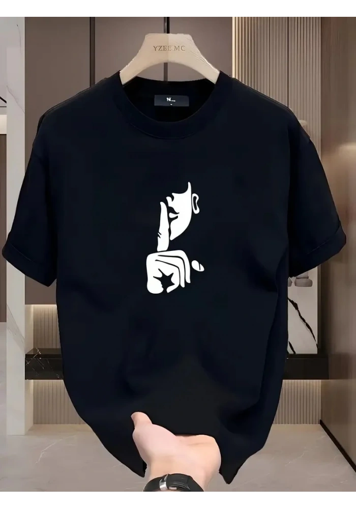 Kadın T-Shirt Bisiklet Yaka Kısa kol Baskılı Tişört - Siyah