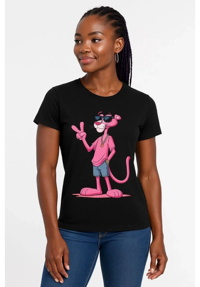 Kadın Bisiklet Yaka Kısa Kollu Baskılı T-shirt - Siyah