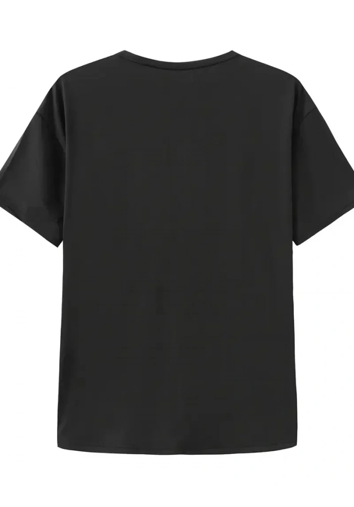 Kadın T-shirt Bisiklet Yaka Oversize Kısa Kollu Tişört - Siyah