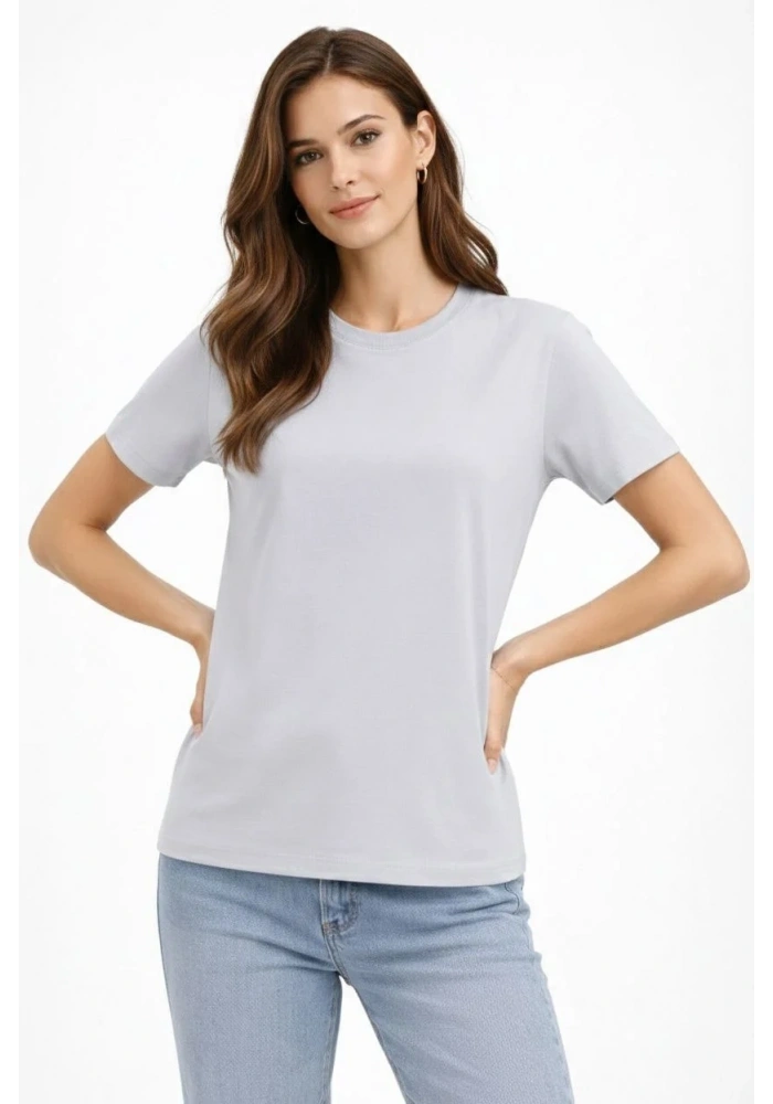 Kadın Bisiklet Yaka Yazlık Kısa kol Düz Tişört Regular Kalıp T-shirt - Gri