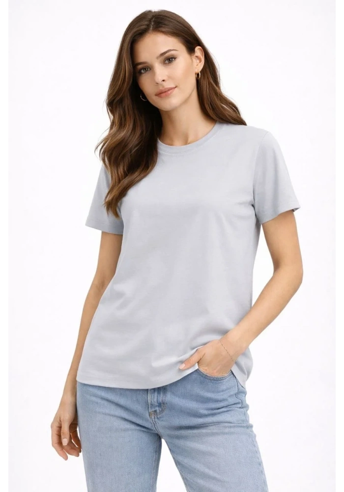 Kadın Bisiklet Yaka Yazlık Kısa kol Düz Tişört Regular Kalıp T-shirt - Gri