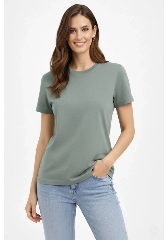 Kadın Bisiklet Yaka Tişört Regular Kalıp Basic Pamuklu Günlük Kullanım T-shirt - Mint Yeşili