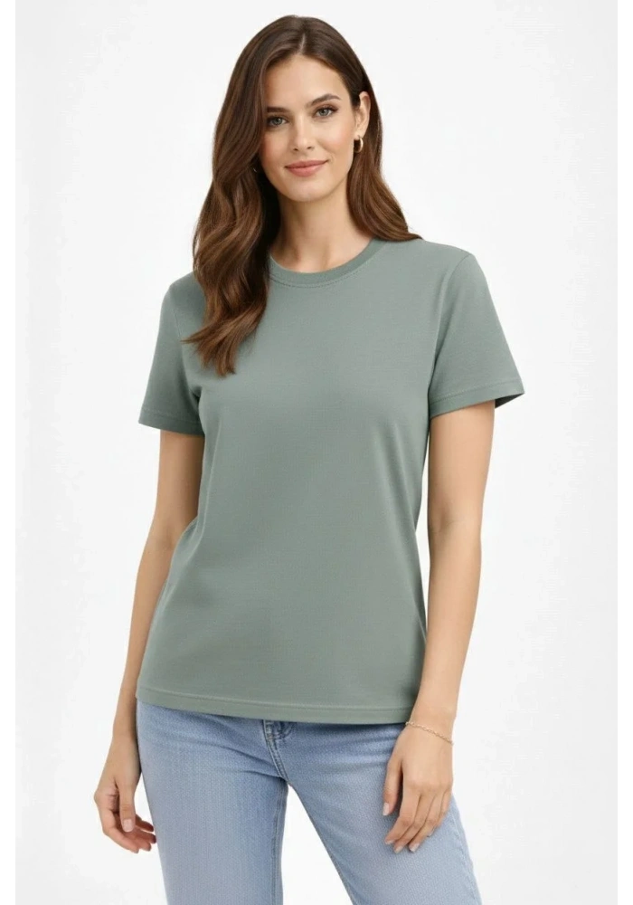 Kadın Bisiklet Yaka Tişört Regular Kalıp Basic Pamuklu Günlük Kullanım T-shirt - Mint Yeşili