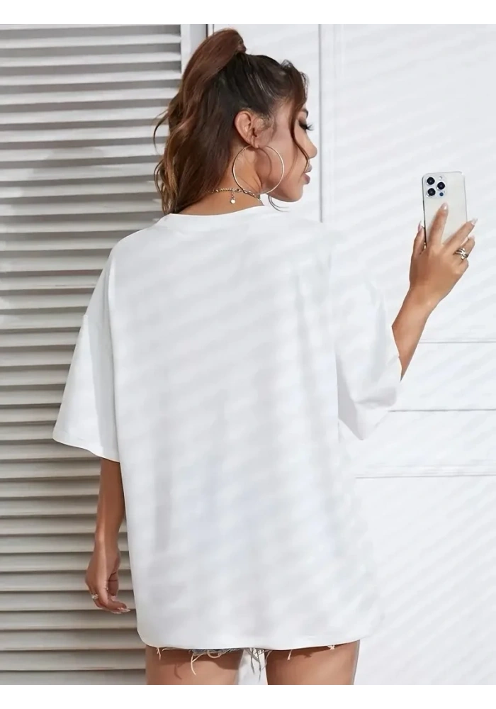 Kadın Brooklyn Baskılı Tişört Kısa Kol Bisiklet Yaka Oversize T-Shirt - Beyaz