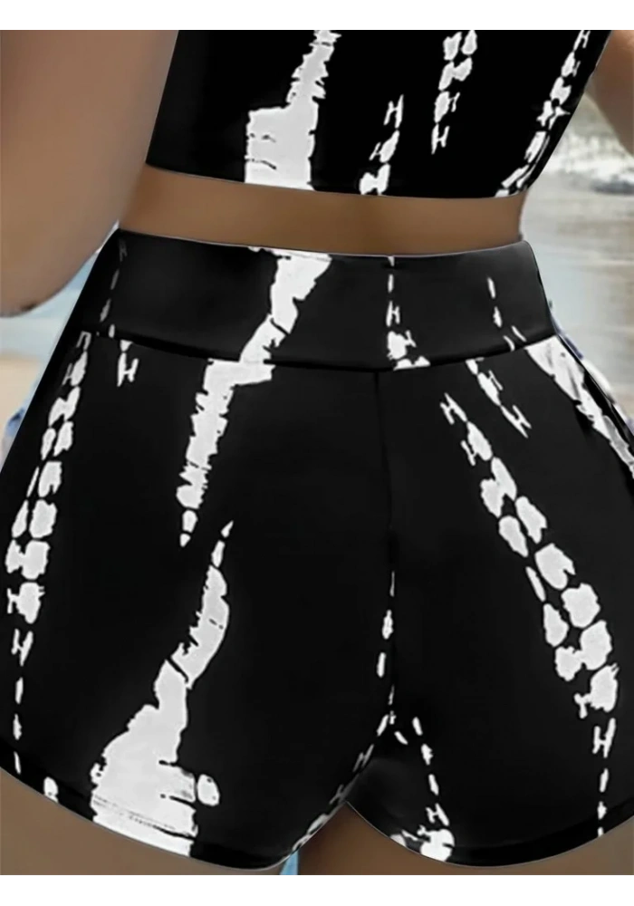 Kadın Büzgü Detay Askılı Crop Mini Tayt Ikili Takım