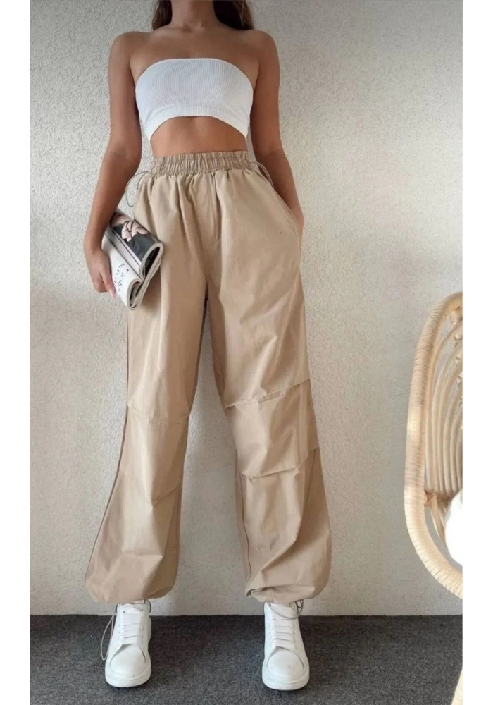 Kadın Cepli Paraşut Pantalon - Bej