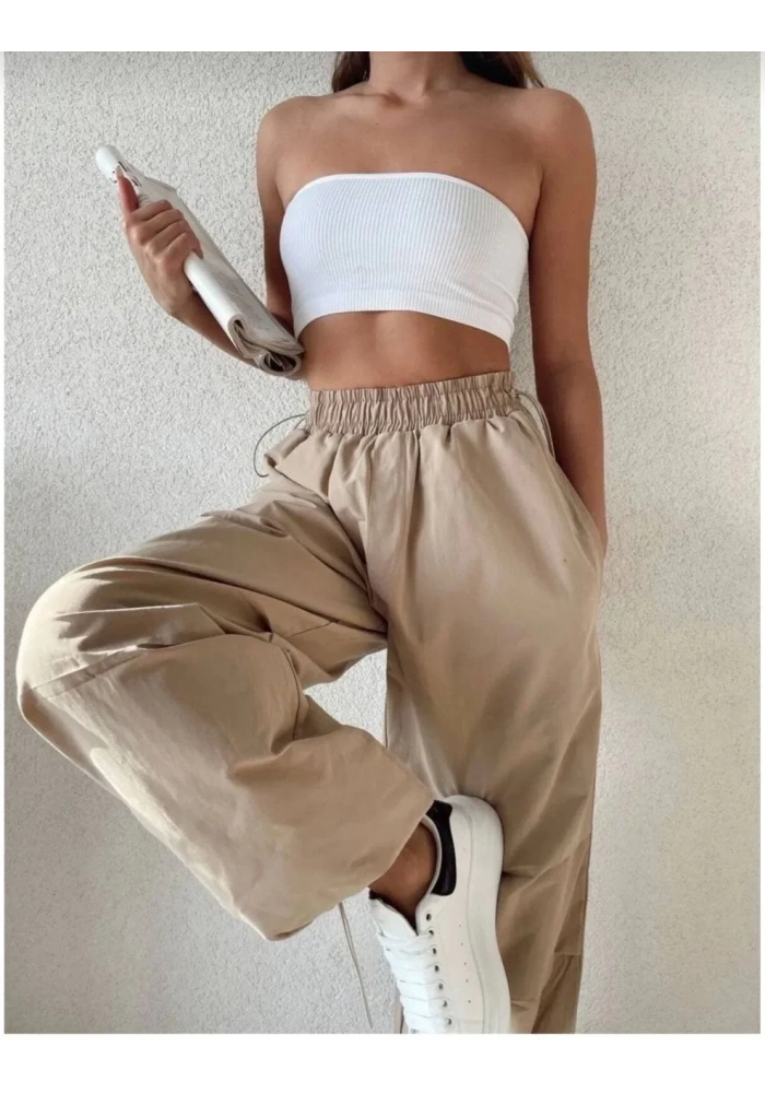 Kadın Cepli Paraşut Pantalon - Bej