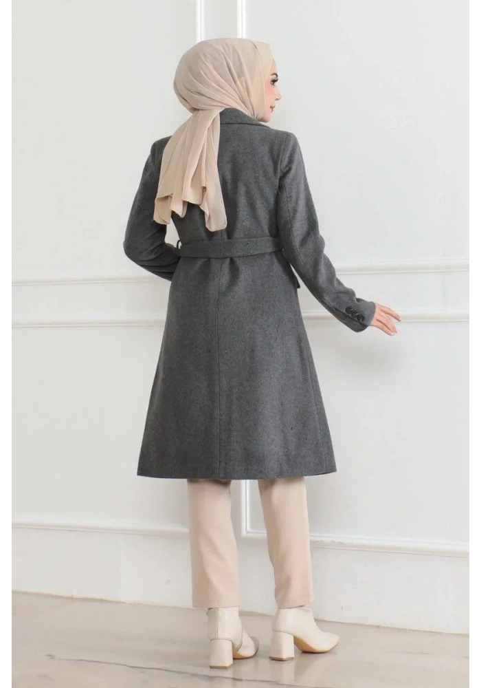 Kadın Düğmeli İçi Astarlı Kaşmir Kaşe Kaban - Bej