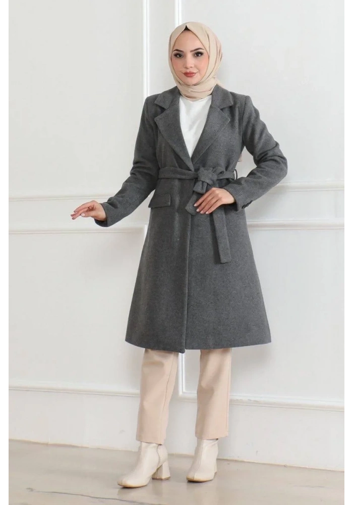 Kadın Düğmeli İçi Astarlı Kaşmir Kaşe Kaban - Bej