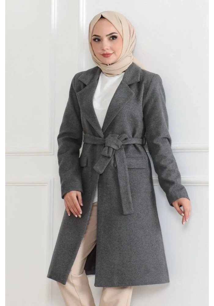 Kadın Düğmeli İçi Astarlı Kaşmir Kaşe Kaban - Bej