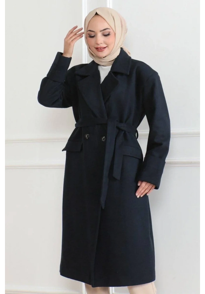 Kadın Düğmeli İçi Astarlı Kaşmir Kaşe Kaban - Laci