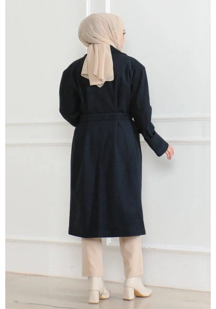 Kadın Düğmeli İçi Astarlı Kaşmir Kaşe Kaban - Laci