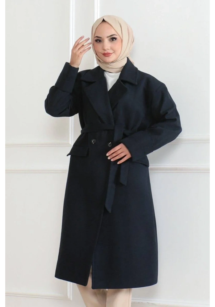 Kadın Düğmeli İçi Astarlı Kaşmir Kaşe Kaban - Laci