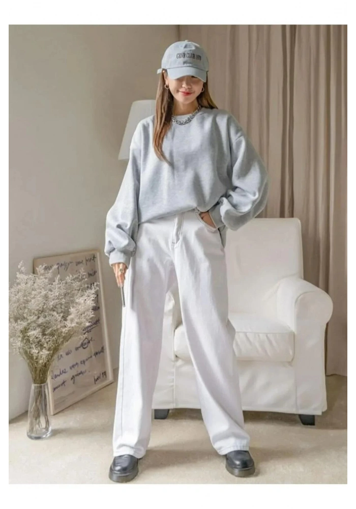 Kadın Düz Bisiklet Yaka Sweat - Gri