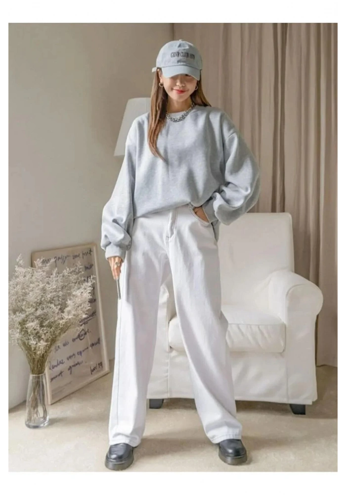 Kadın Düz Bisiklet Yaka Sweat - Gri