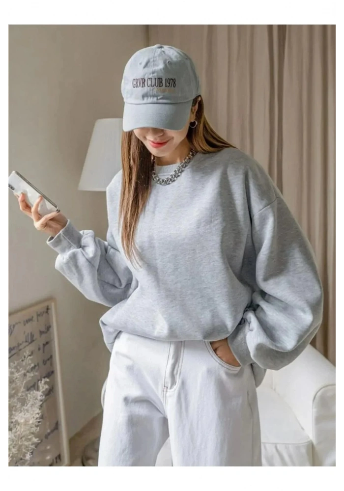 Kadın Düz Bisiklet Yaka Sweat - Gri