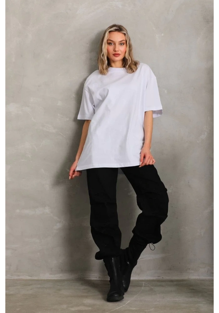 Kadın Düz  Kısa kol Penye T-shirt - Beyaz