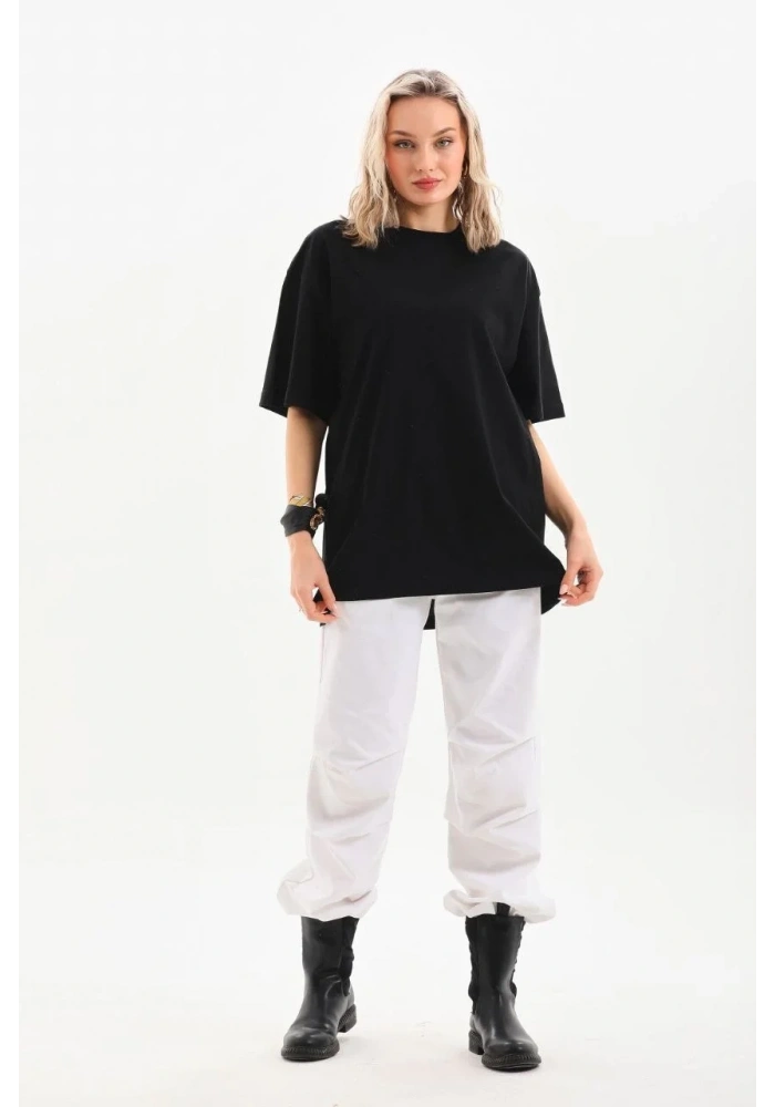 Kadın Düz  Kısa kol Penye T-shirt - Siyah