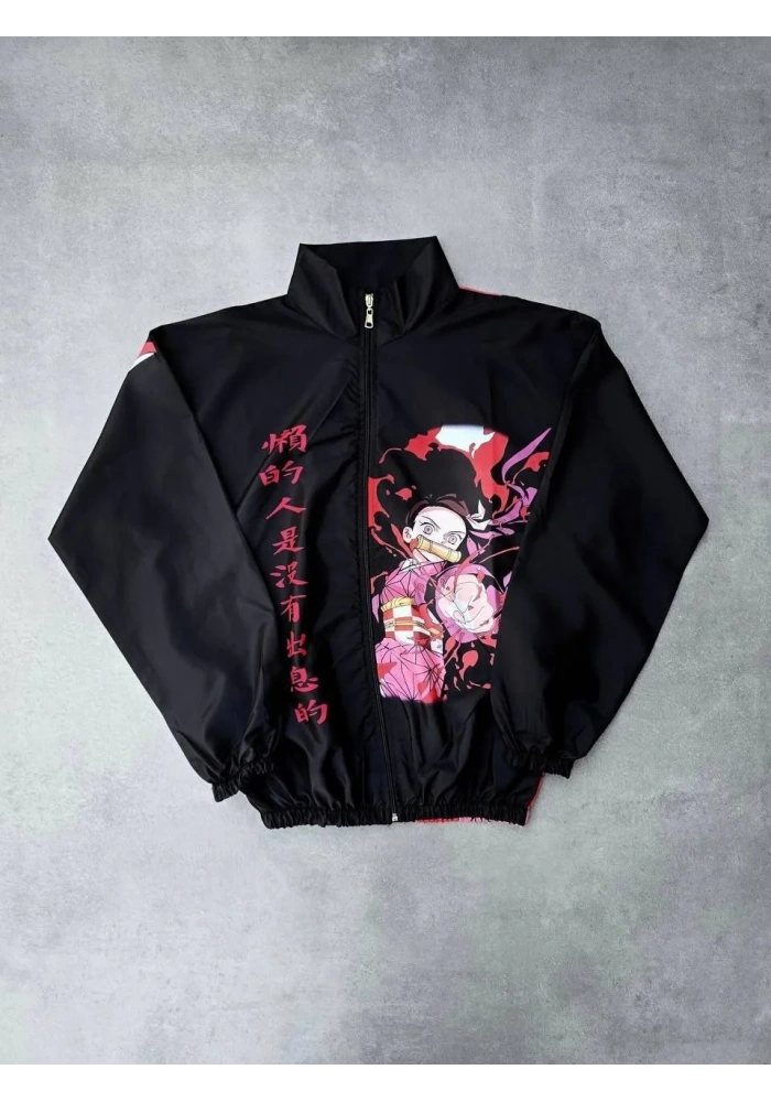 Kadın Fermuarlı Dijital Baskılı Rüzgarlık - Siyah