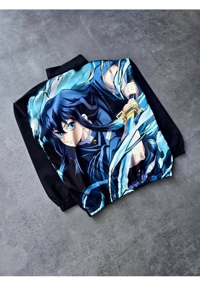 Kadın Fermuarlı Dijital Baskılı Rüzgarlık - Siyah