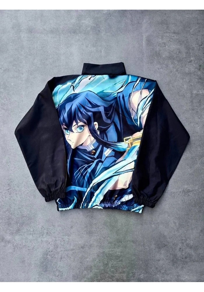 Kadın Fermuarlı Dijital Baskılı Rüzgarlık - Siyah