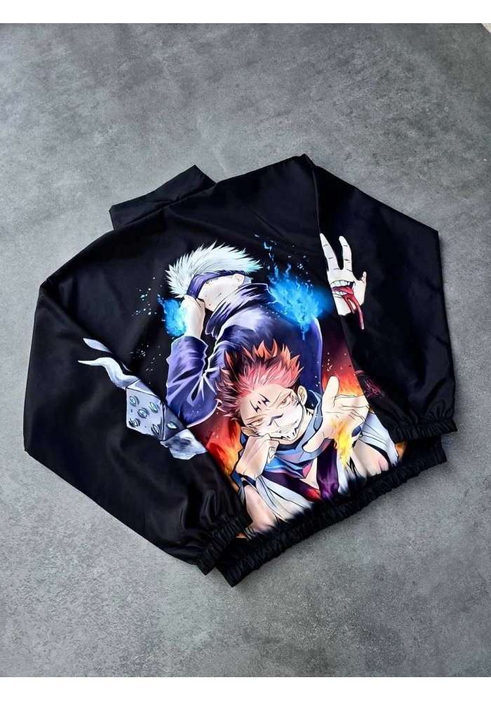 Kadın Fermuarlı Dijital Baskılı Rüzgarlık - Siyah