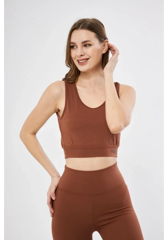 Kadın Fitilli Baskılı Crop - Kahve