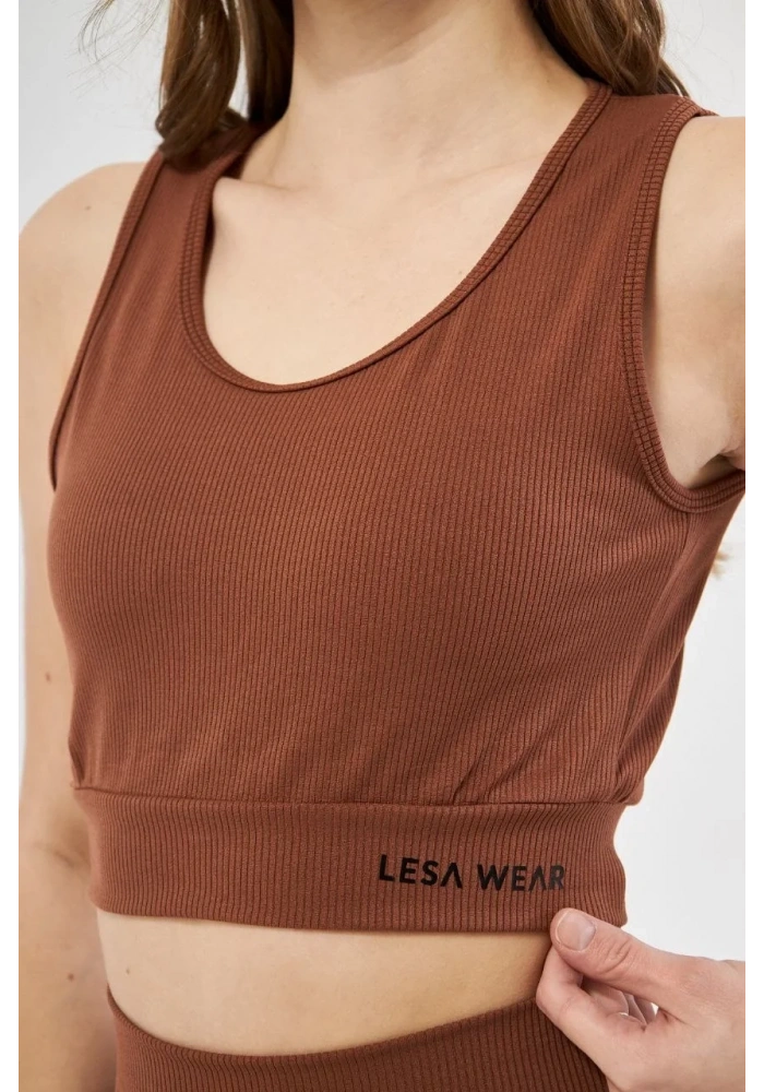 Kadın Fitilli Baskılı Crop - Kahve