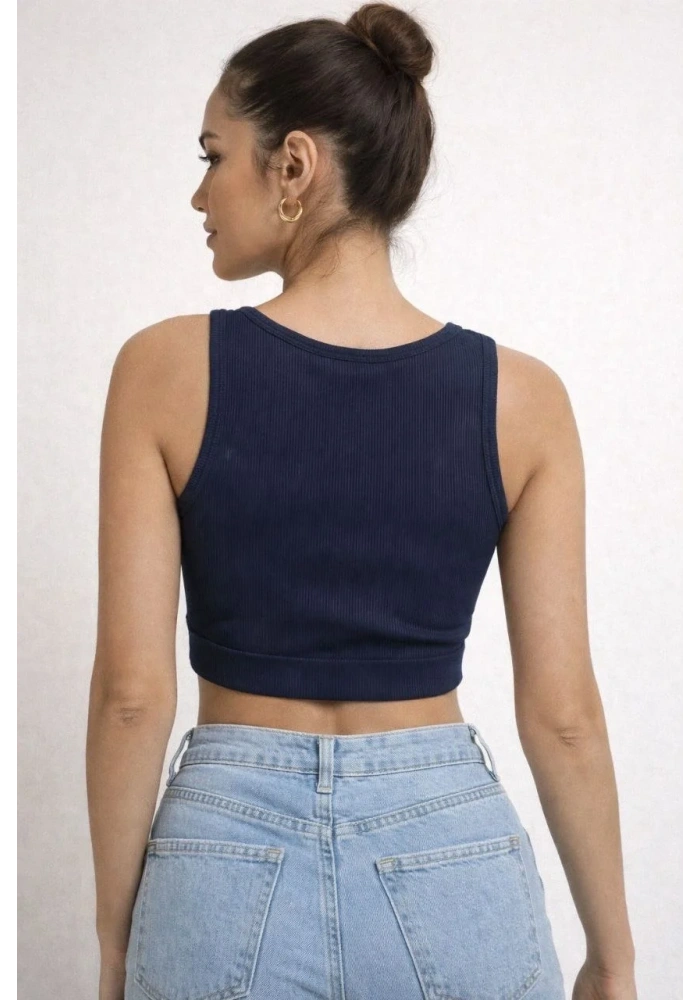 Kadın Fitilli Baskılı Crop - Lacivert