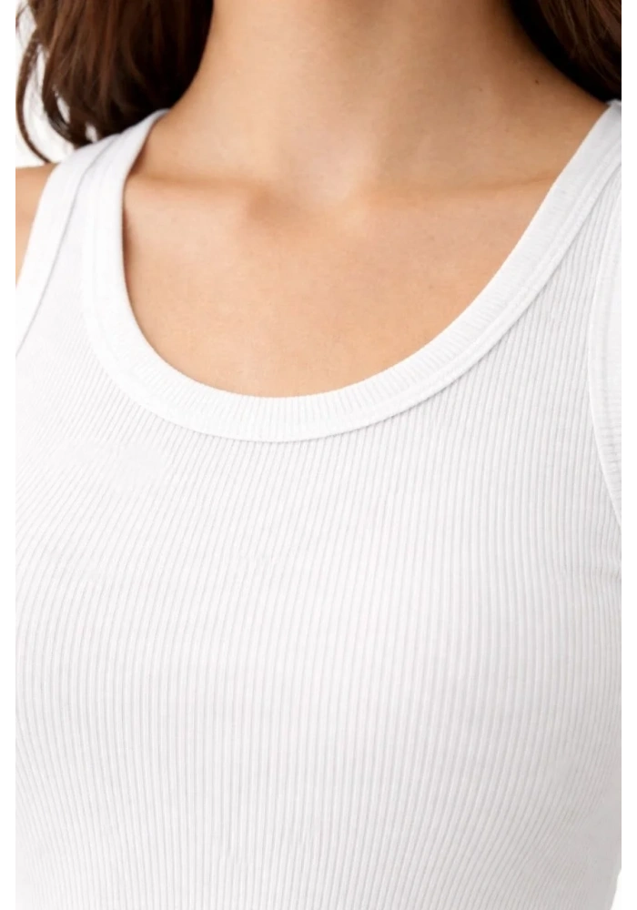 Kadın Fitilli Likralı Kaşkorse Atlet Vücuda Oturan Basic Şıklık - Beyaz
