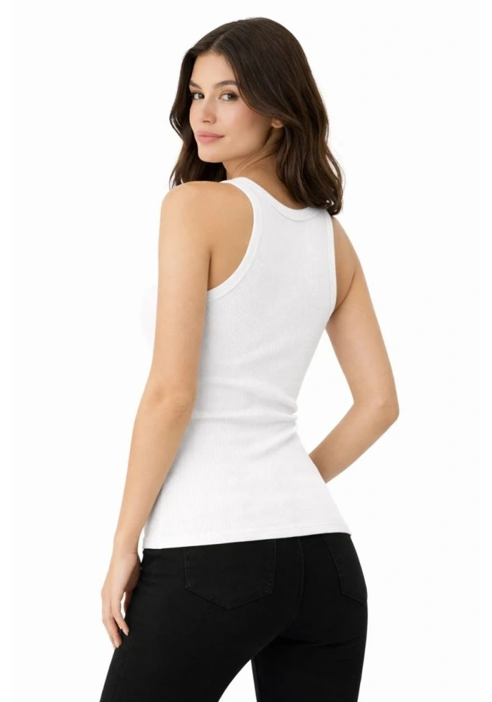 Kadın Fitilli Likralı Kaşkorse Atlet Vücuda Oturan Basic Şıklık - Beyaz