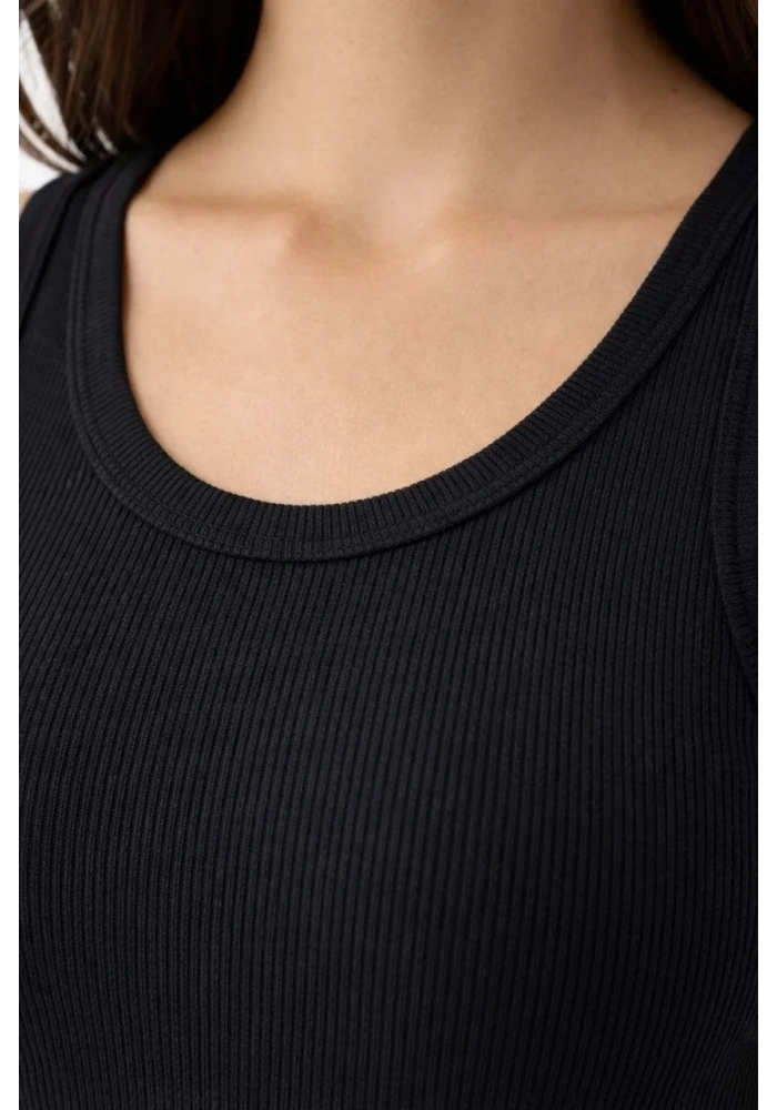 Kadın Fitilli Likralı Kaşkorse Atlet Vücuda Oturan Basic Şıklık - Siyah