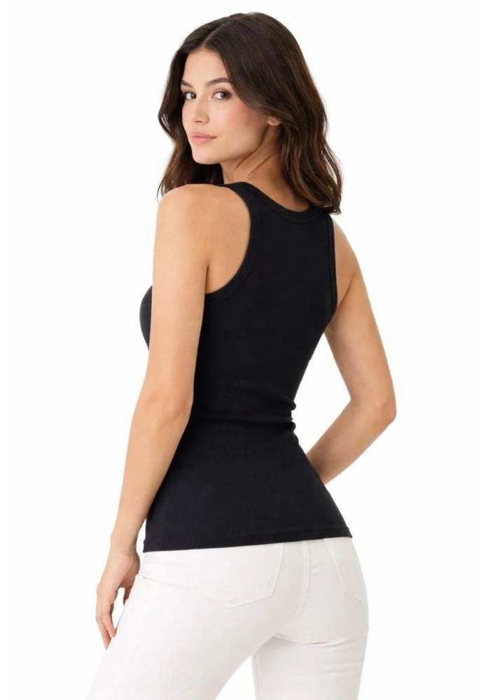 Kadın Fitilli Likralı Kaşkorse Atlet Vücuda Oturan Basic Şıklık - Siyah