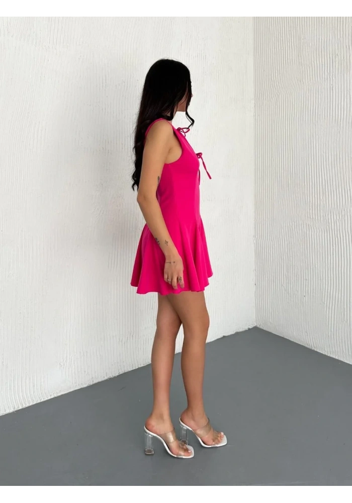 Kadın Göğüs Bağlamalı Kolsuz Mini Boy Elbise - Pembe