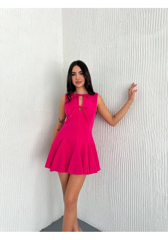 Kadın Göğüs Bağlamalı Kolsuz Mini Boy Elbise - Pembe