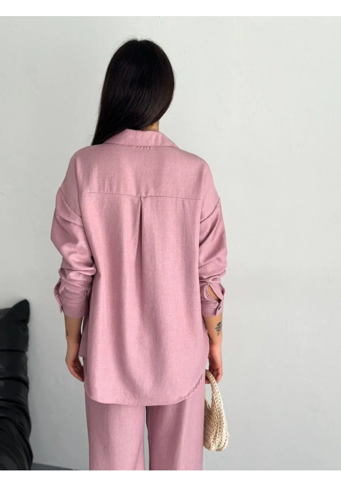 Kadın Gömlek Pantolon ikili Alt-Üst Takım - Toz Pembe