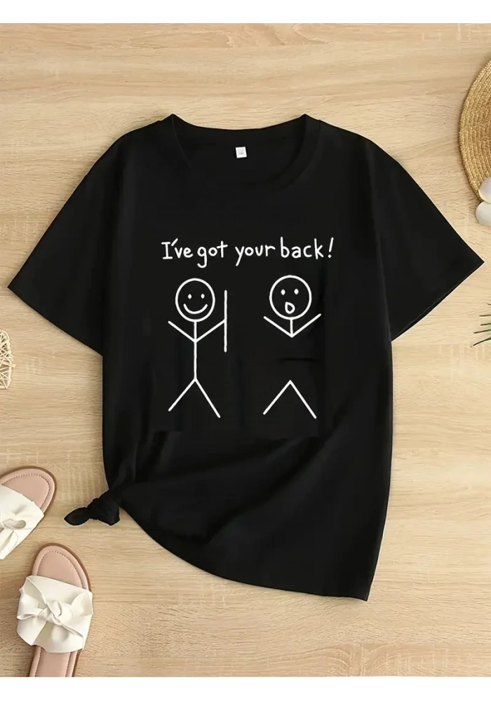Kadın T-Shirt Ive Got Your Back Basklı tişört - Siyah