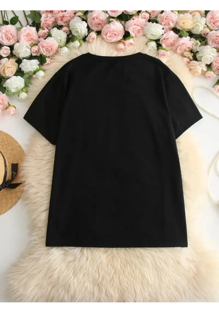 Kadın T-Shirt Ive Got Your Back Basklı tişört - Siyah