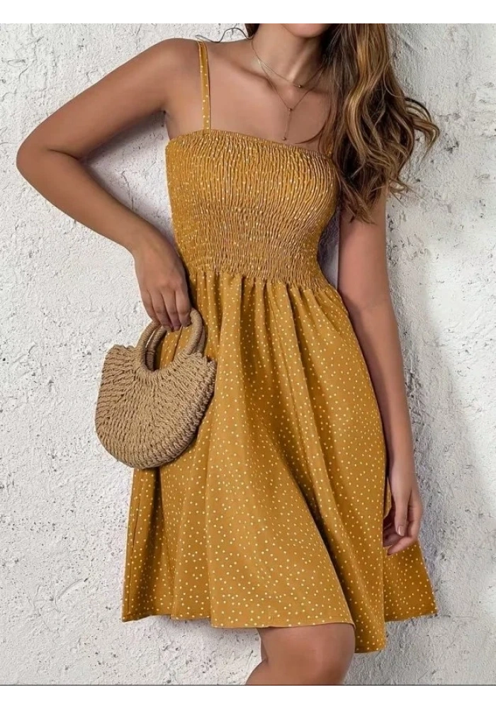 Kadın Ip Askılı Gipeli Desenli Kısa Süprem Elbise