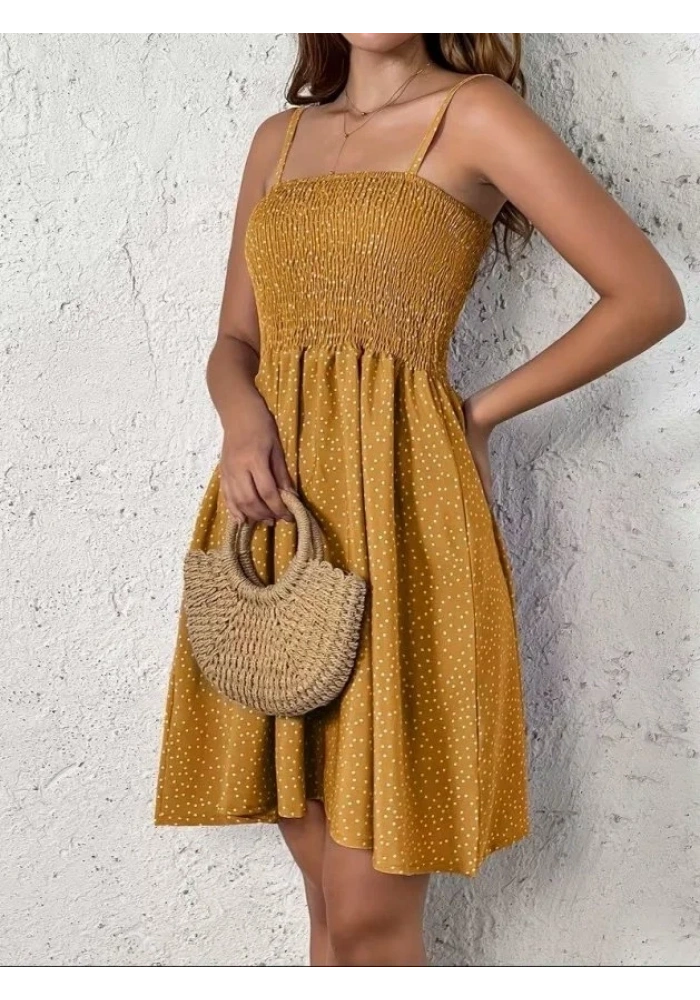 Kadın Ip Askılı Gipeli Desenli Kısa Süprem Elbise