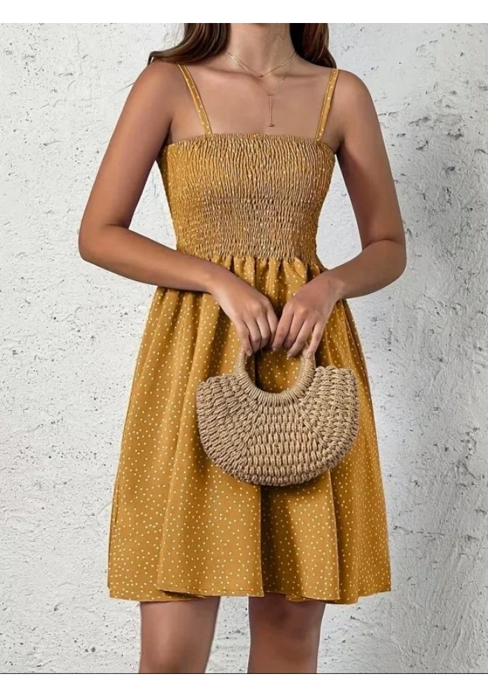 Kadın Ip Askılı Gipeli Desenli Kısa Süprem Elbise