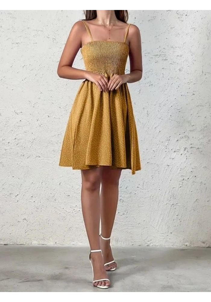 Kadın Ip Askılı Gipeli Desenli Kısa Süprem Elbise