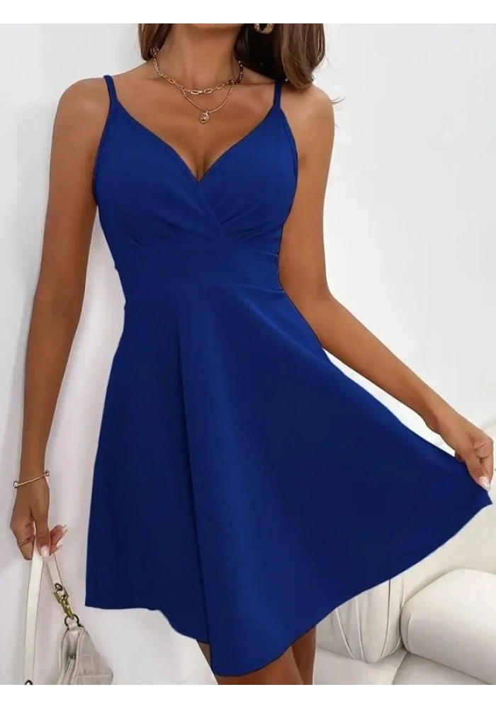 Kadın Ip Askılı Kruvaze Yakalı Kısa ıthal Krep Elbise