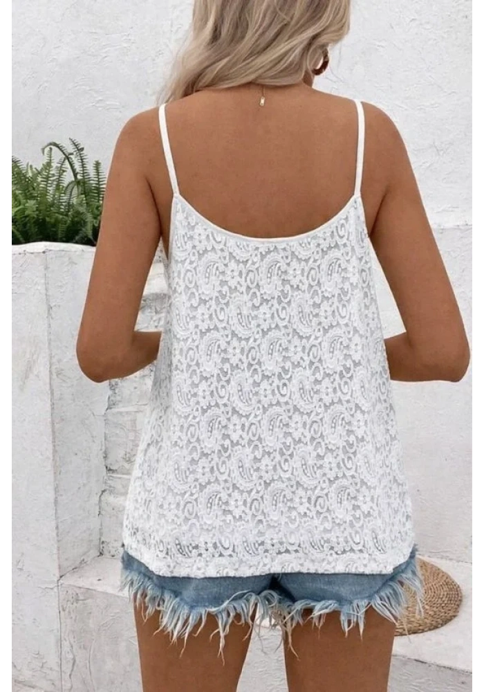 Kadın Ip Askılı V Dantel Yakalı Dantel Bluz