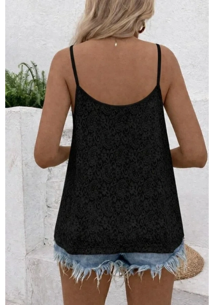 Kadın Ip Askılı V Dantel Yakalı Dantel Bluz